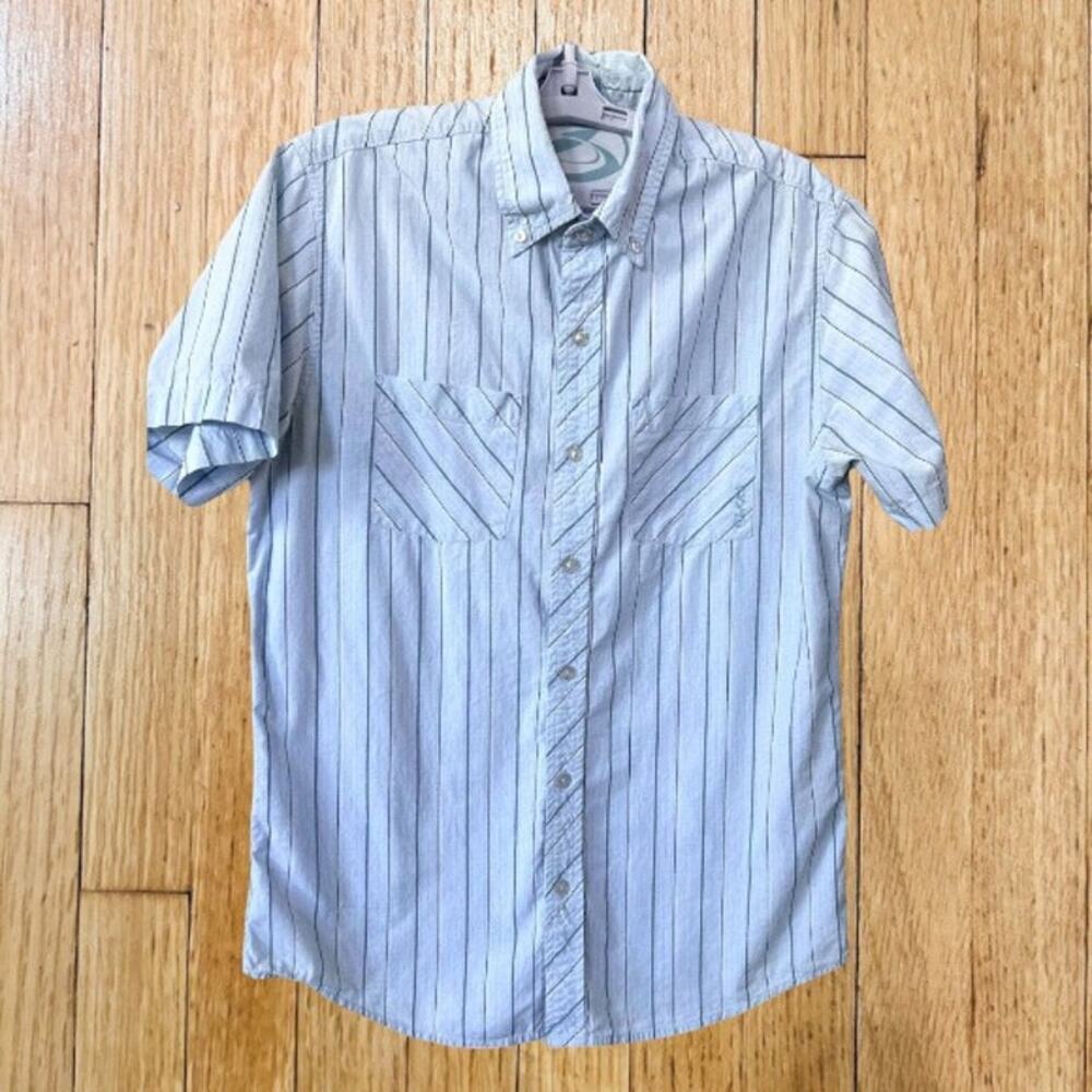 Kirra Surf Shirt Men's Button Up Size XL Short Sleeve Blue Stripes Surfer Skate